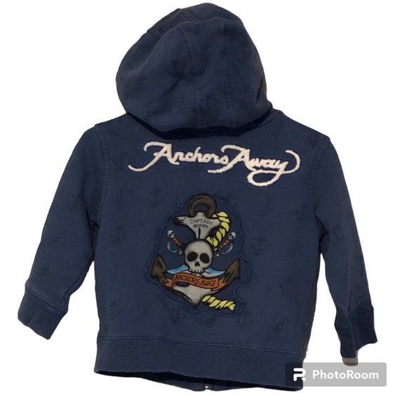 Disney Captain Bones Anchors Away Toddler Nautical Zip Up Hoodie Size 2T - Picture 4 of 9